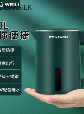 烧水壶小型一升电热水壶 0.8L1升双层防烫低功率轻音迷你烧水壶