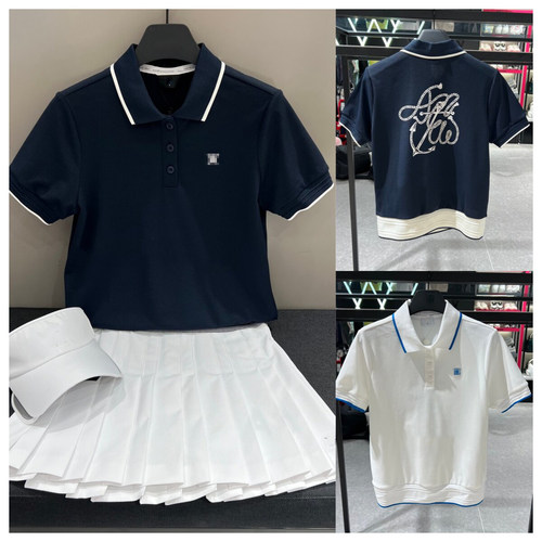 26夏季新款女士高尔夫服装翻领字母薄款短袖休闲运动上衣舒适百搭
