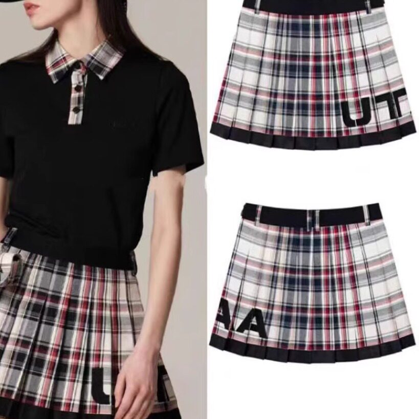 女士高尔夫球服25春夏golf字标格子百褶半身裙短裙新款休闲时尚