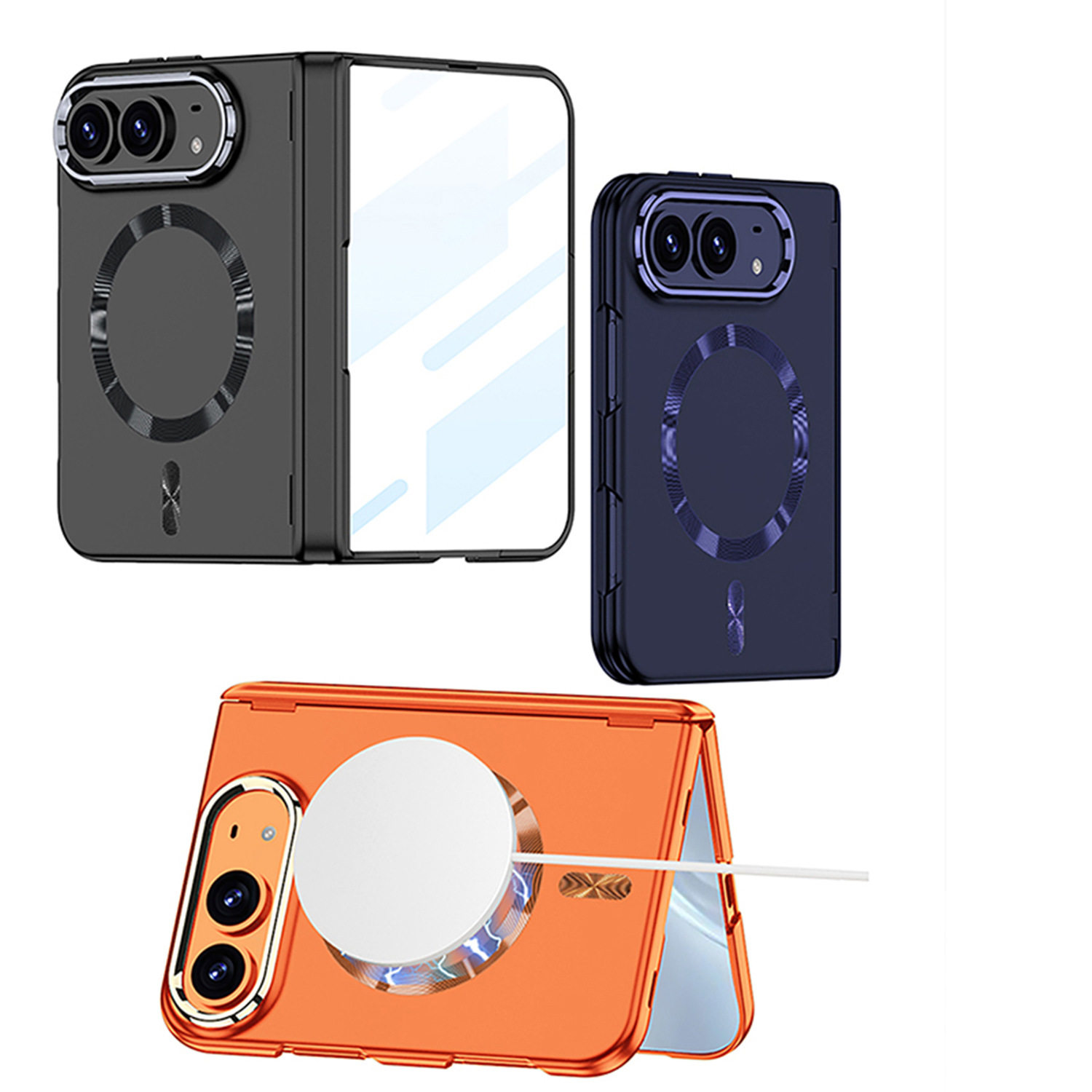 适用苹果iPhoneDuo手机壳18Duo折叠屏壳膜钢化膜一体铰链双中轴全包简约磁吸充电高端橙色蓝色新款保护套外壳