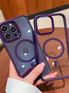 适用苹果iphone16promax手机壳15pro镜头摄像头镂空不包14plus大孔13p不会变黄12PM简约高清透明亚克力带磁吸