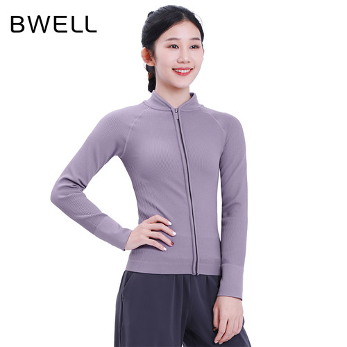 棒球领螺纹瑜伽运动外套
