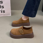 皮带扣增高百搭一脚蹬休闲单鞋 韩版 女2026年春季 设计感厚底勃肯鞋