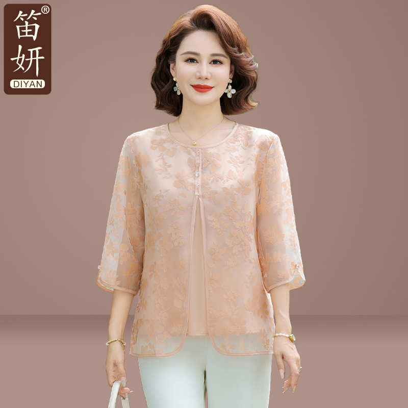 妈妈装2025夏装新款中国风上衣衬衫洋气中年女装夏季宽松小衫套装