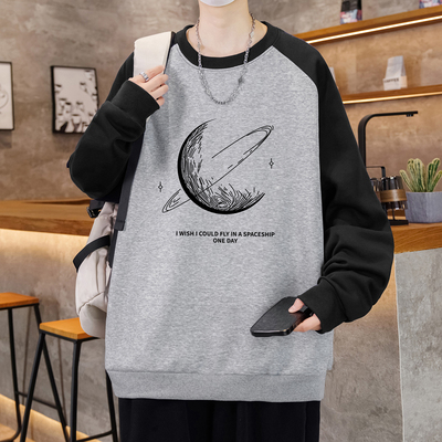 春秋季圆领卫衣男孩青少年初中学生长袖打底衫帅气大童潮流上衣服