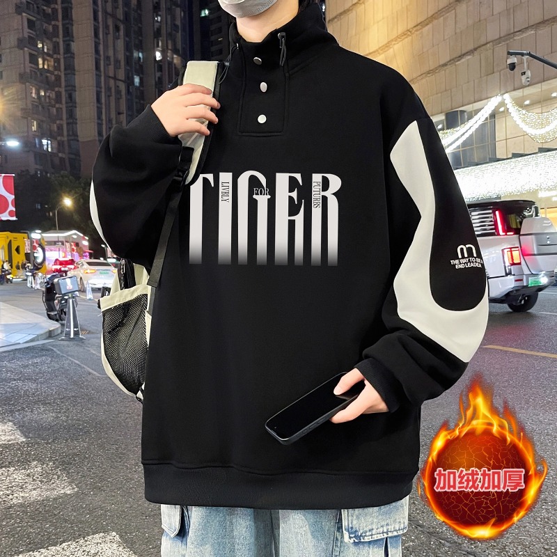 秋冬季半高领卫衣12岁男孩14初中学生13加绒加厚15大童潮牌打底衫
