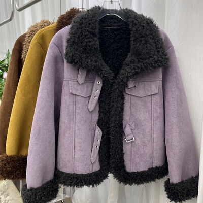 加绒机车外套女2025秋冬新款时尚设计感小个子羊羔毛皮毛一体上衣