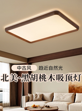 卧室灯全光谱超薄胡桃木吸顶灯阳台过道护眼中山灯具412