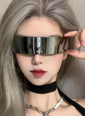 未来赛博朋克眼镜男网红镭射蹦迪银色科技墨镜女拍照装饰直播道具
