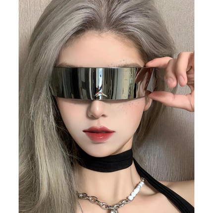 未来赛博朋克眼镜男网红镭射蹦迪银色科技墨镜女拍照装饰直播道具