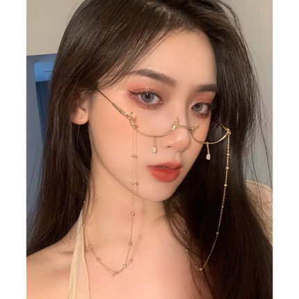 网红下半框眼镜女日系二次元御姐装饰镜架上半截无镜片纯欲眼镜框