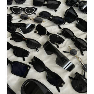 复古窄框猫眼墨镜男弧形防晒骑行高级感y2k防紫外线太阳镜女小框