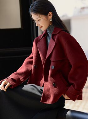 MAJEWINGS轻奢红色双面呢大衣冬
