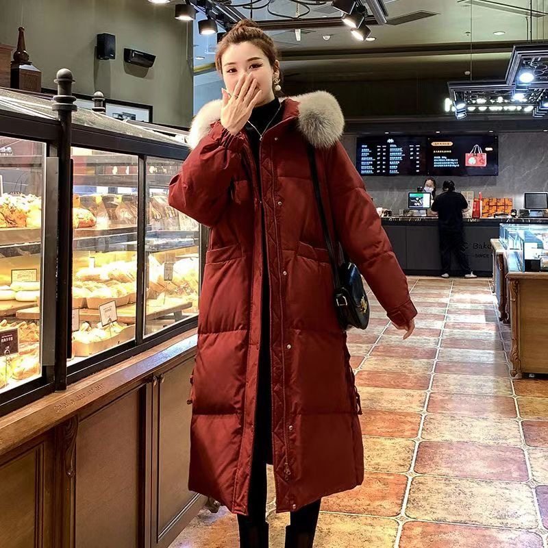 专柜正品红色羽绒服女2025冬季新款大毛领白鸭绒过膝加厚保暖外套