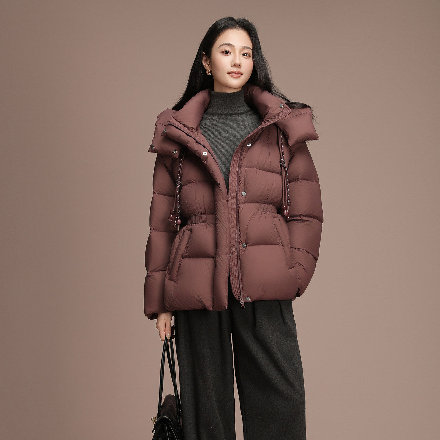 专柜正品轻奢短款加厚保暖羽绒服2025冬季90白鸭绒面包服收腰外套