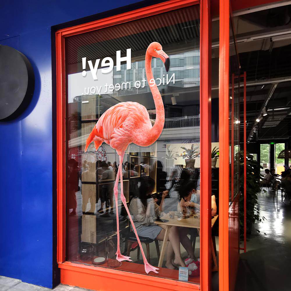 斑马火烈鸟玻璃贴纸动物园咖啡店门贴