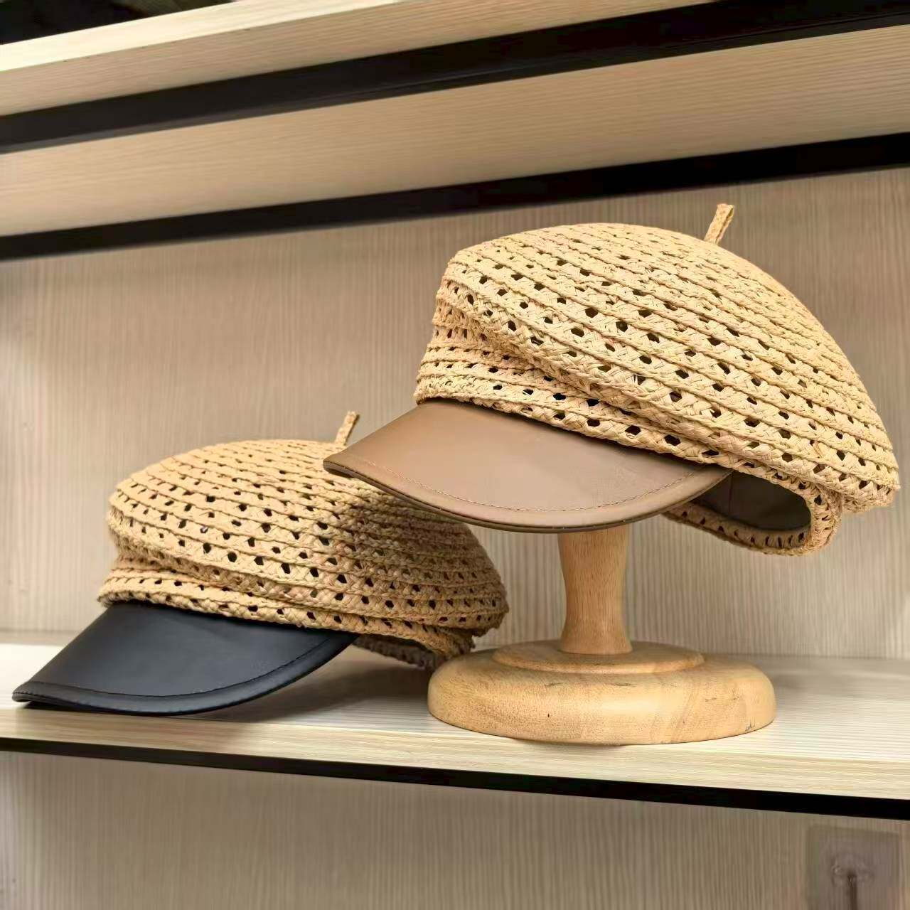 日系贝雷帽手工草编编制遮阳鸭舌帽逛街出游度假简约时尚防晒帽潮