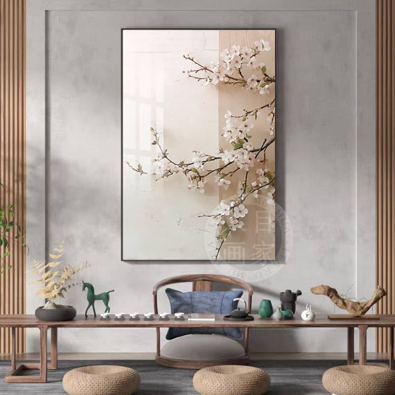 新中式玄关装饰画竖版禅意侘寂风梅花宋代美学客厅沙发背景墙挂画