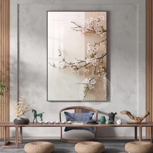 新中式玄关装饰画竖版禅意侘寂风梅花宋代美学客厅沙发背景墙挂画