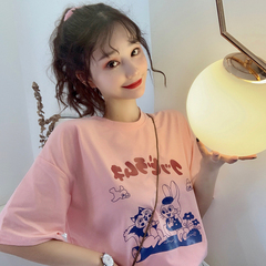 Real shot short sleeve T-shirt women's summer new Korean loose versatile cartoon printing women's fashion