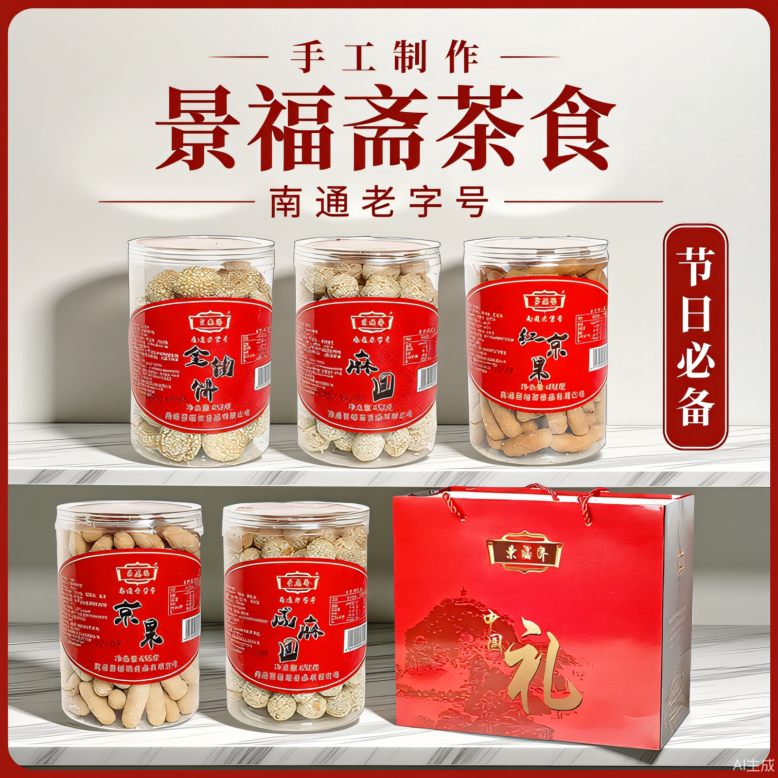 南通特产景福斋咸麻圆红京果金钱饼传统茶食年货春节礼品手工制作