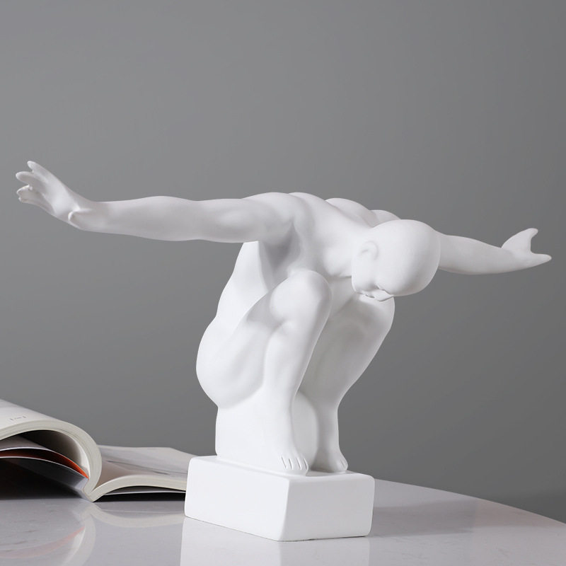 北欧极简人物摆件玄关 抽象飞翔动作装饰品黑白色树脂工艺品摆设