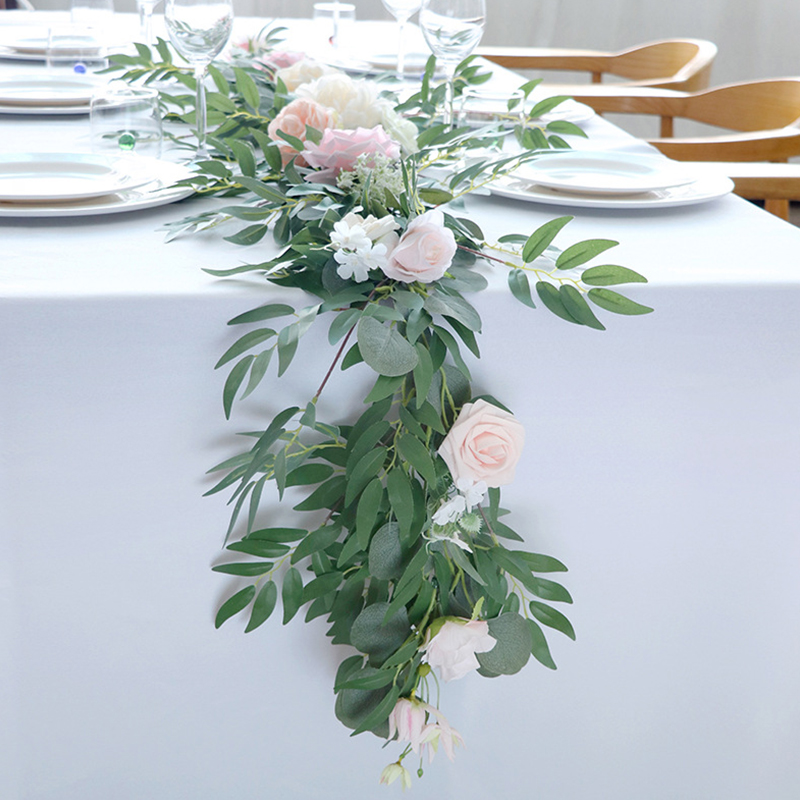 西餐桌花摆件仿真花藤条缠绕 宴会长条台花装饰婚礼布置拱门假花
