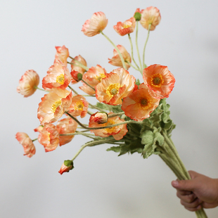 饰婚庆绢花假花花束仿生人造花艺 植绒虞美人仿真花网红娟花餐桌装