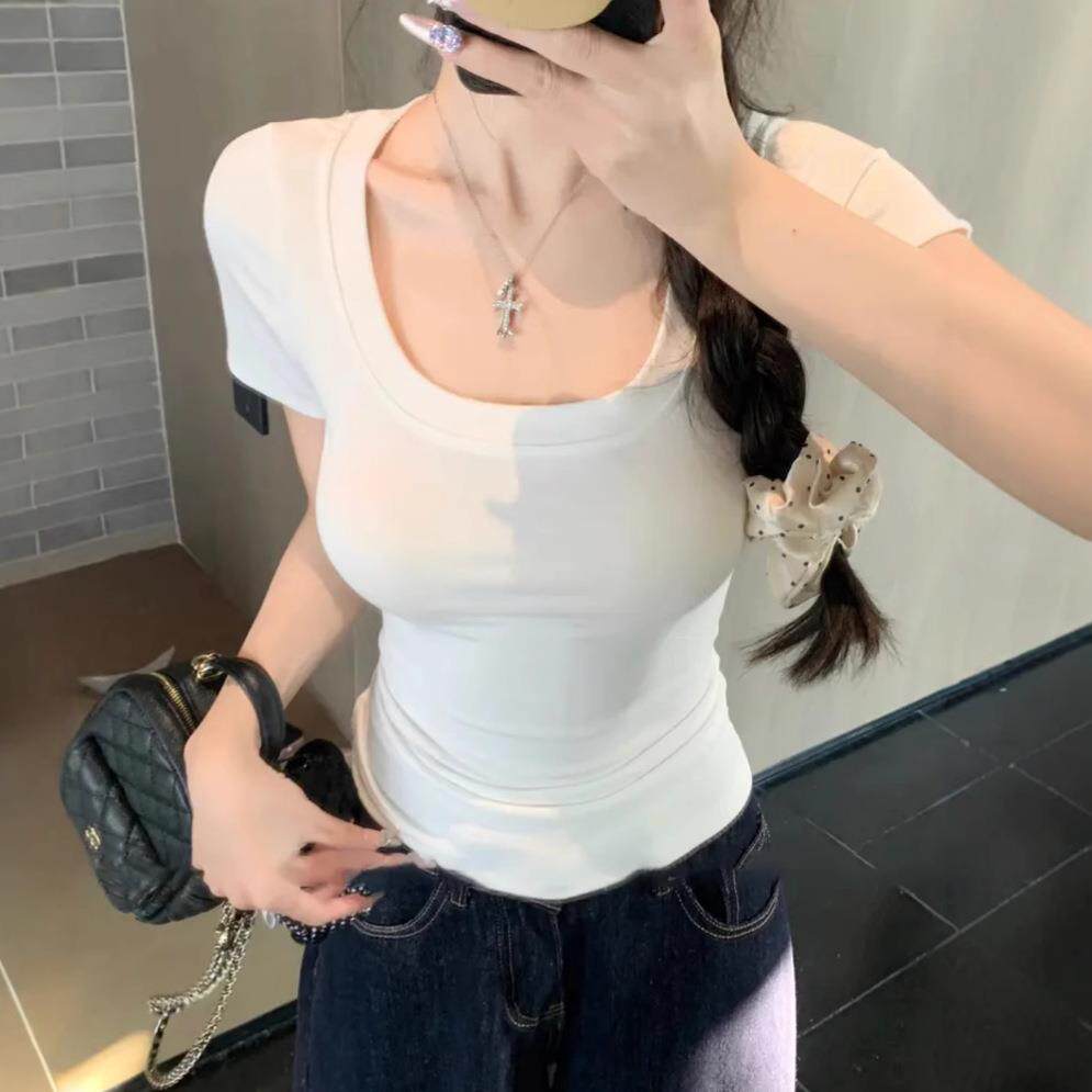 显瘦上衣紧身春夏季女衫短