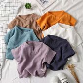 日韩系小清新夏款 T恤 棉纱短袖 儿童简约半袖 打底体恤男女童薄款