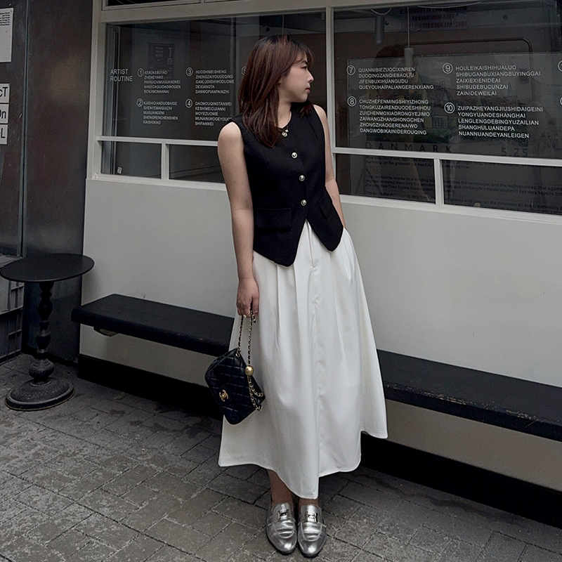 小个子法式小香风黑色马甲背心