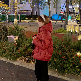 知更鸟自制 奶油泡芙小个子短款羽绒服xs白鸭绒连帽小红帽冬季