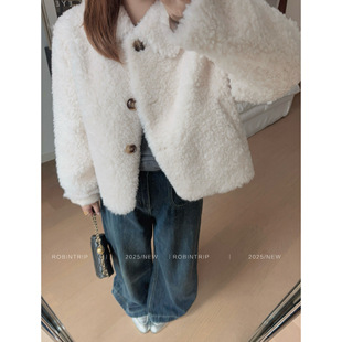 知更鸟昂酱小个子皮毛一体羊羔毛100羊毛皮草外套