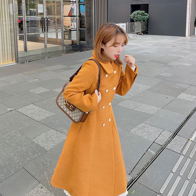 知更鸟自制 小个子复古法式优雅双排扣大衣毛呢大衣中长款娃娃领