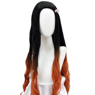 【秀琴家 灶门祢豆子cos假发】鬼灭之刃 黑渐变棕黄色卷发cos假毛