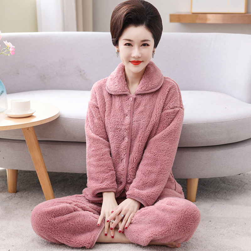 妈妈款保暖中老年人加绒加厚睡衣
