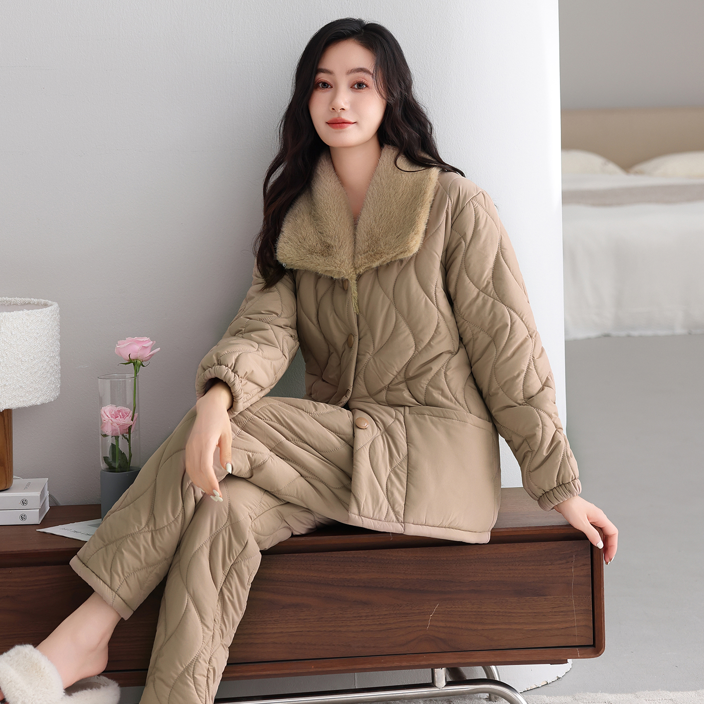 特厚三层夹棉睡衣冬季女款加厚绒2025新款冬天可外穿高级感轻奢风