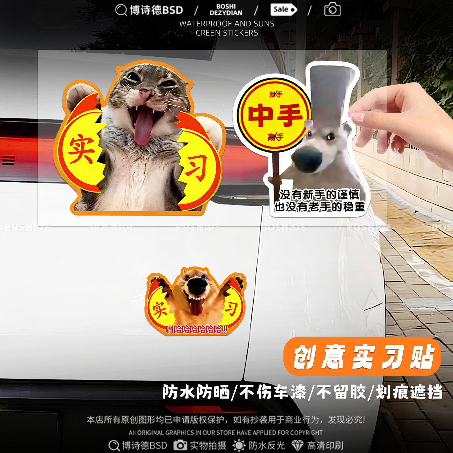 哈基米搞笑猫咪撕烂实习磁吸车贴
