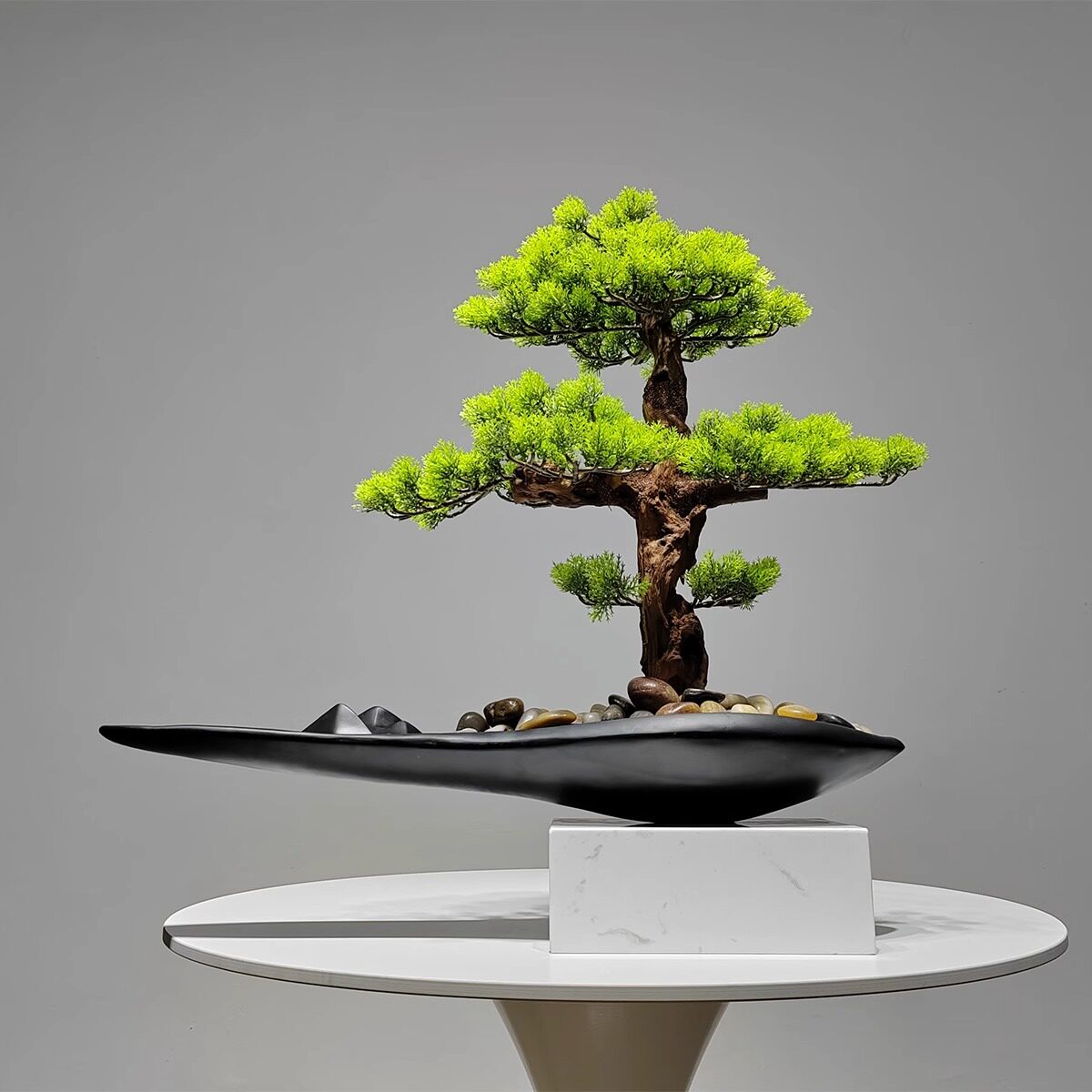 新中式禅意仿真绿植物造景摆设售楼处展厅玄关茶台迎客松盆景摆件图片
