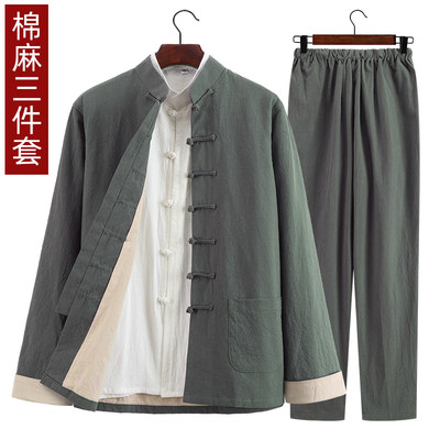 爸爸装唐装冬季套装青年居士服