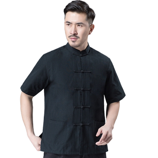 中国风短袖唐装男装禅修中式衬衫汉服青年中老年居士服上衣夏季男