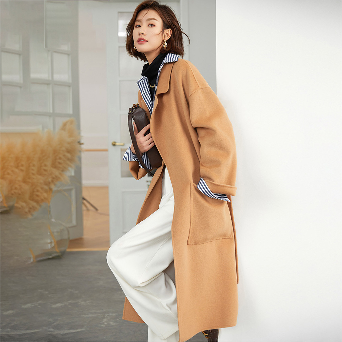 100羊毛双面呢大衣长款大码浴袍