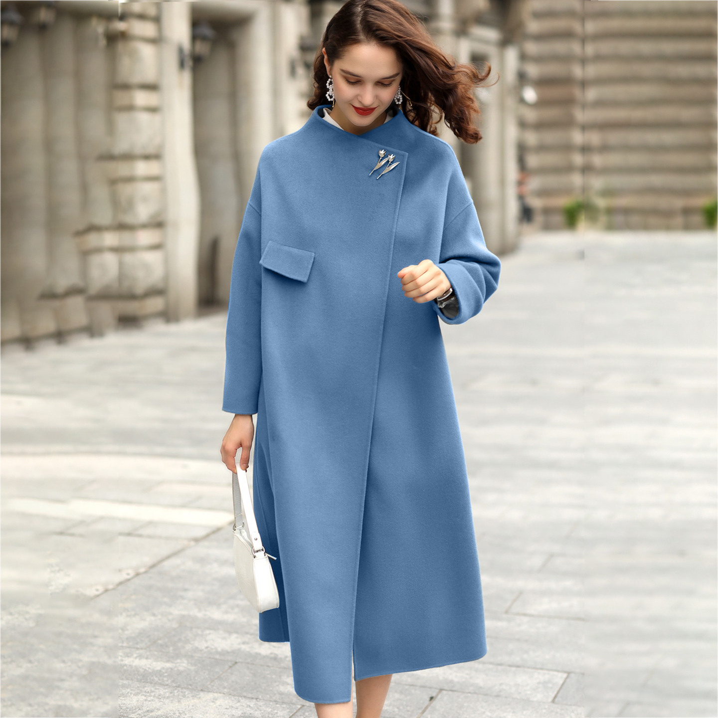 宽松休闲羊毛双面呢斗篷大衣