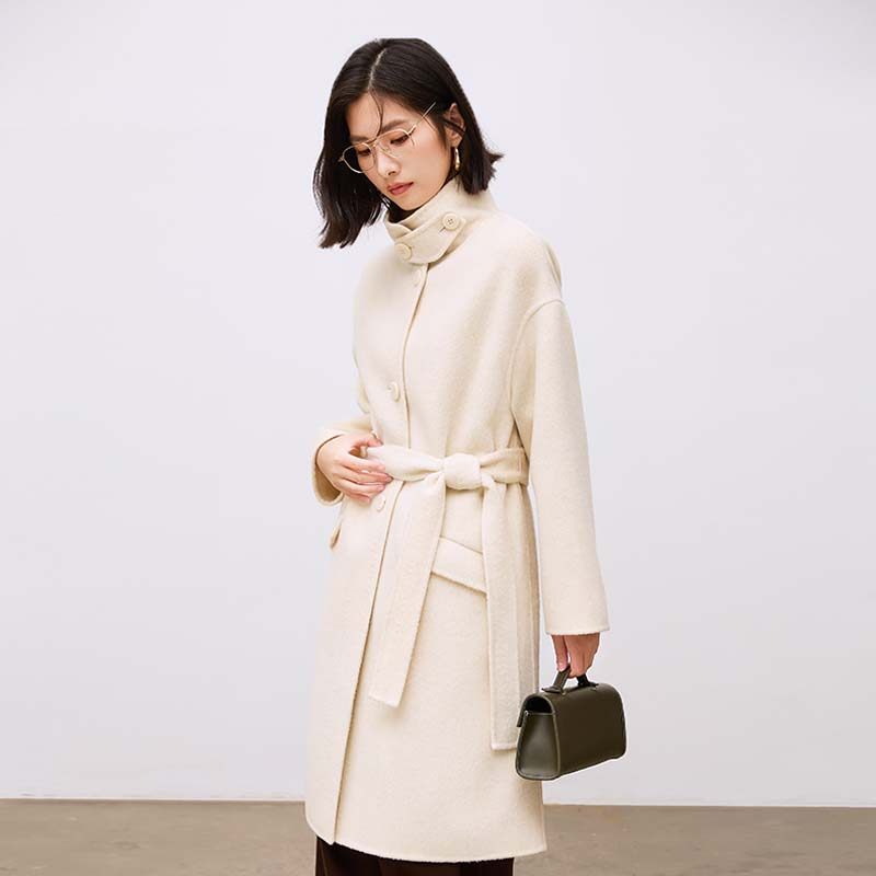 烟囱领羊毛大衣长款立领修身显瘦
