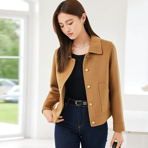 加厚休闲夹克羊毛短款毛呢外套女