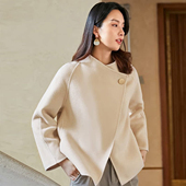 气质休闲宽松斗篷秋冬纯羊毛大衣女一粒扣立领短款 毛呢外套女