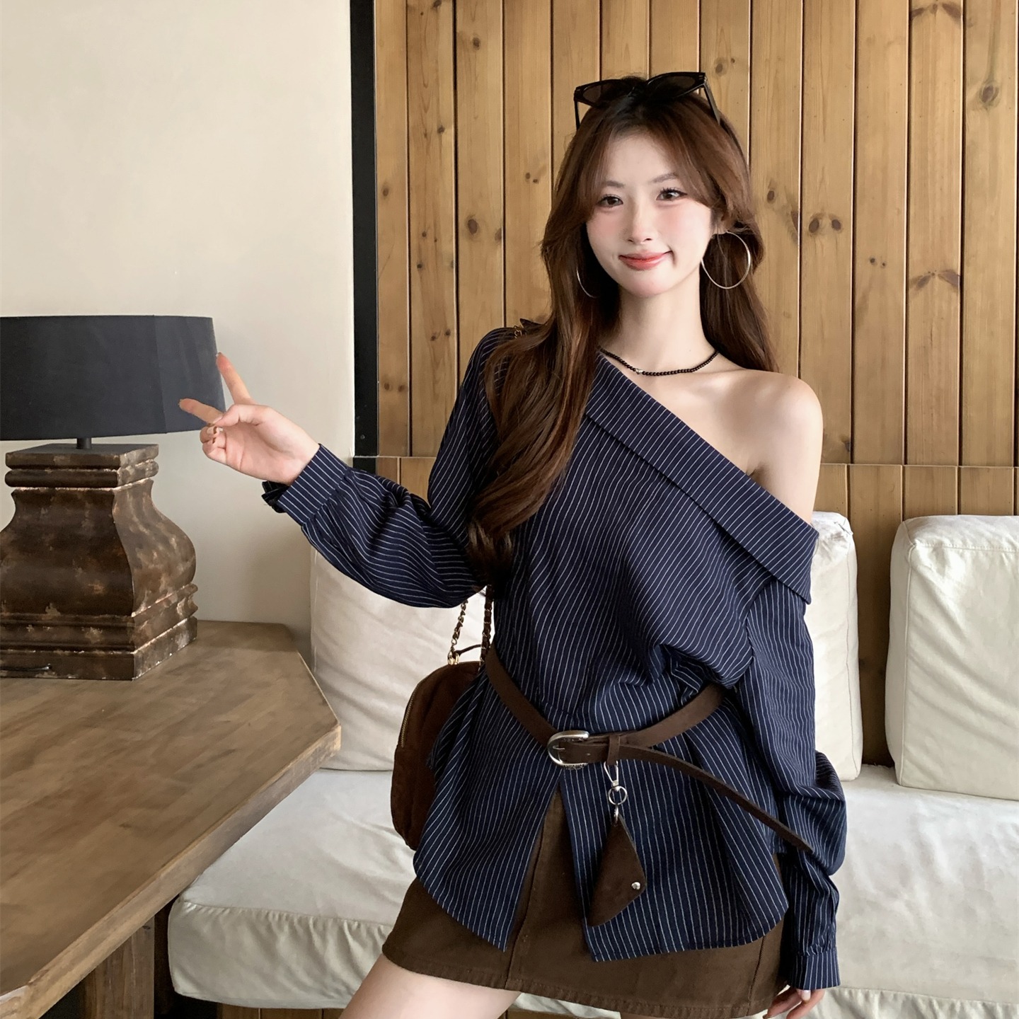 辣妹秋季新款韩系条纹衬衫女