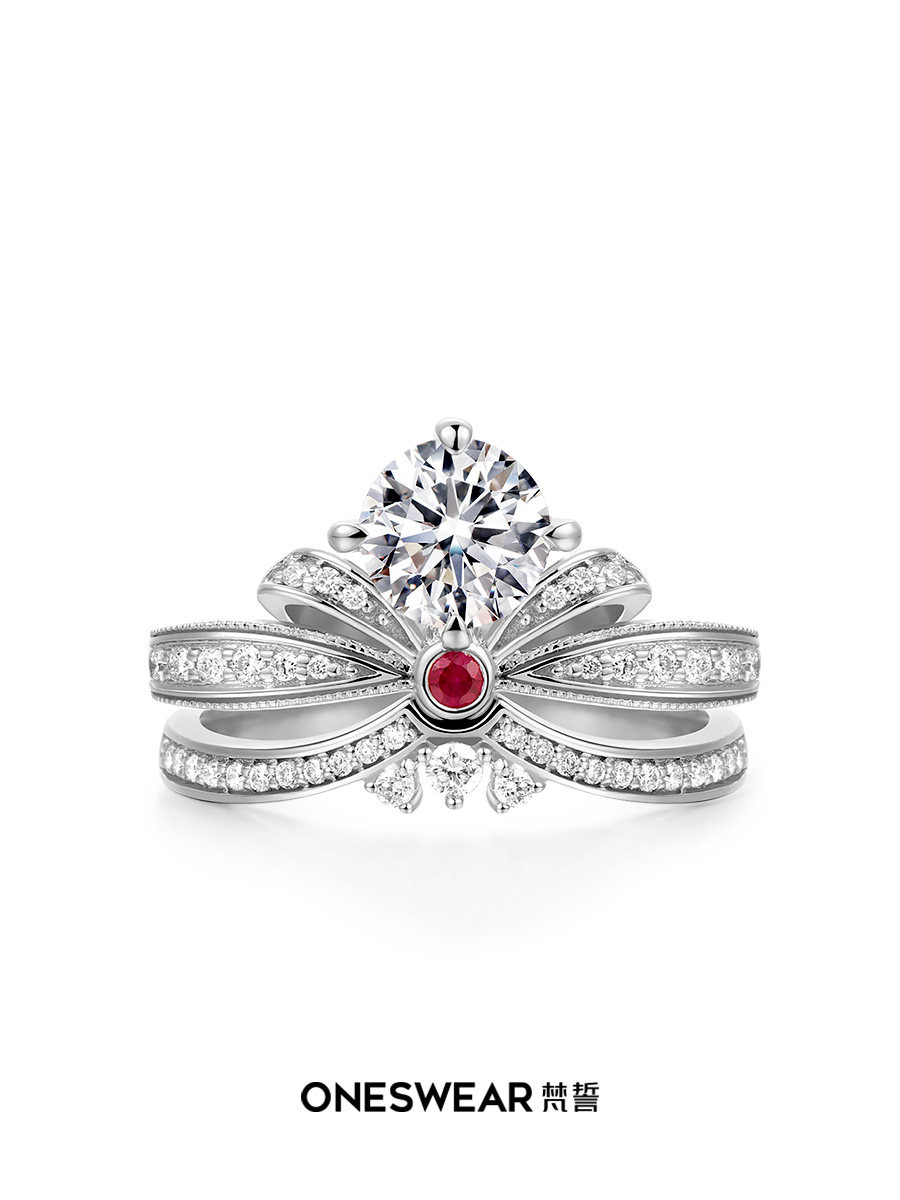 one swear/梵誓维多利亚叠戴皇冠婚戒红宝石女戒定制求婚钻戒定制