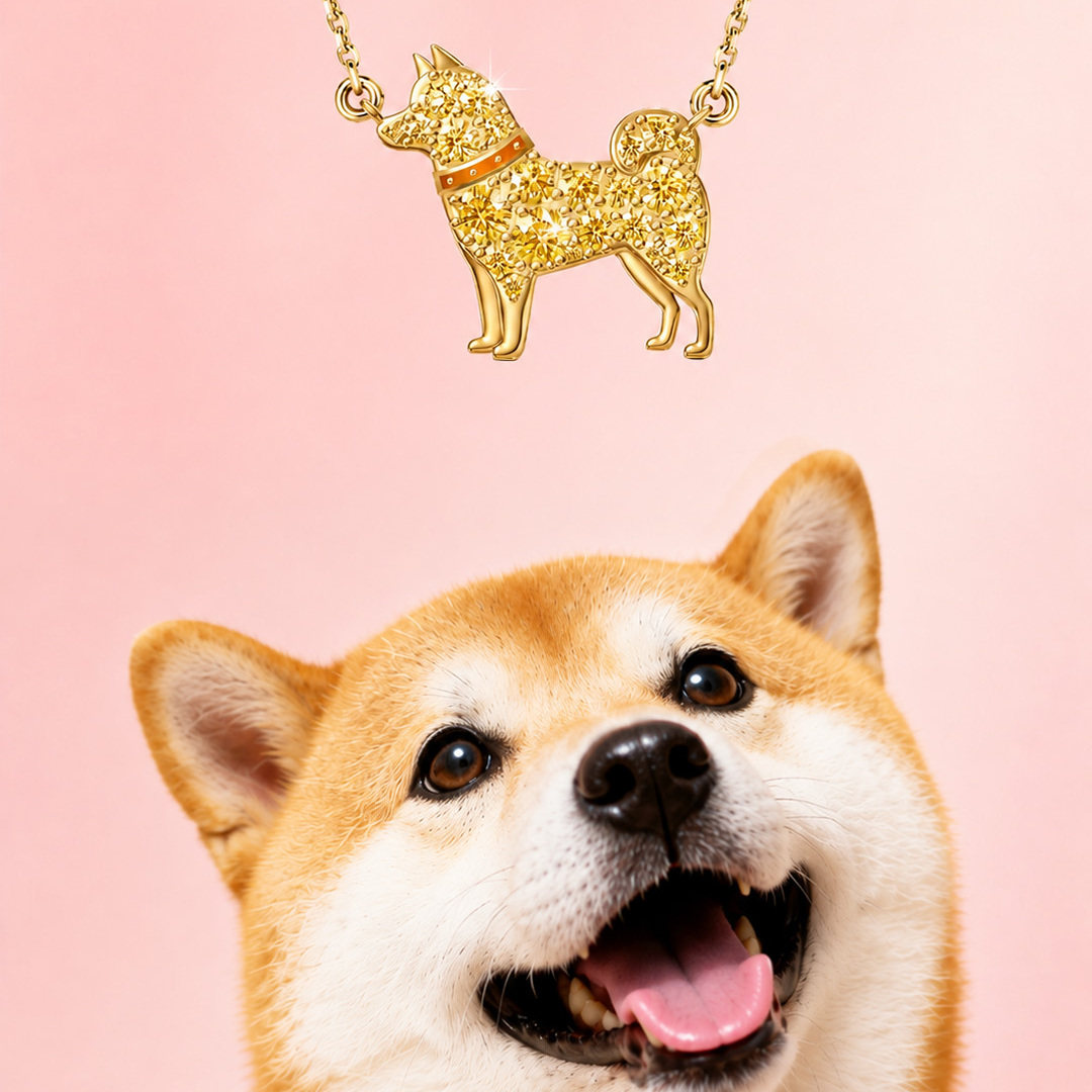 梵誓柴犬项链女金色锁骨链可爱时尚珠宝925银镀18k金礼物小狗宠物