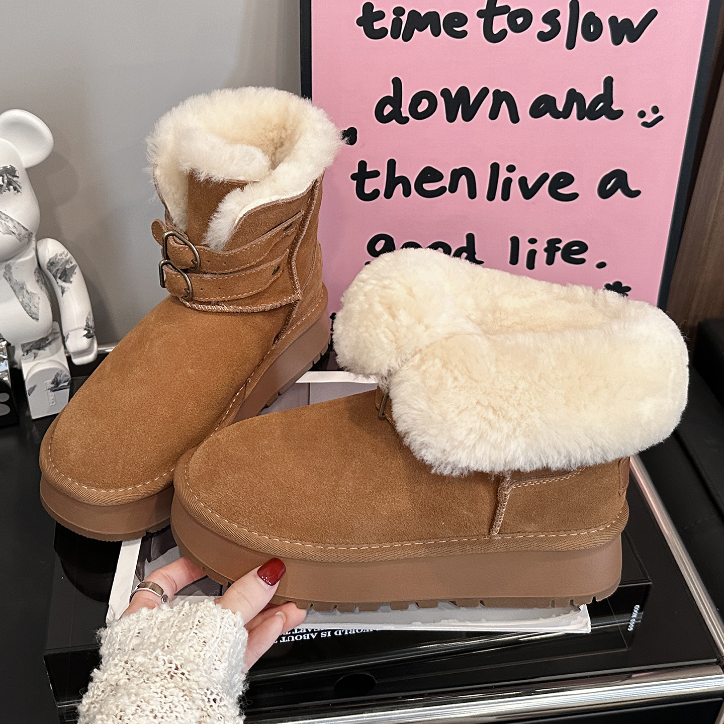 真皮羊皮毛一体厚底雪地靴女棉鞋